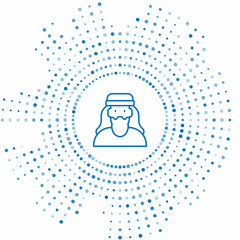 Blue line Muslim man icon isolated on white background. Abstract circle random dots. Vector