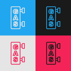 Pop art line Gas filling station icon isolated on color background. Transport related service building Gasoline and oil station. Vector