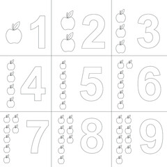 shapes are outlines for drawing. stencils for children. school stencils. A set of icons for thin lines of e-learning. Vector collection of education icons. numbers