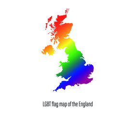 England map with rainbow colors. Concept of equal rights for homosexuals. editable vector
