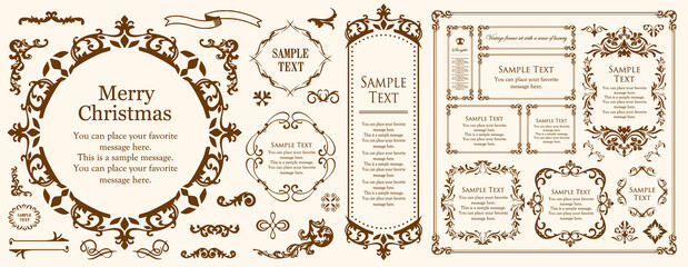 クリスマスをイメージしたフレームデザインのセット。アンティーク。ビンテージ。エレガント