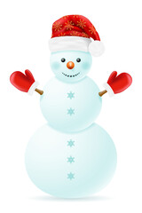 christmas snowman made of big snowballs with headdress vector illustration