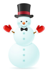christmas snowman made of big snowballs with headdress vector illustration