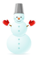 christmas snowman made of big snowballs with headdress vector illustration
