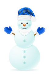 christmas snowman made of big snowballs with headdress vector illustration