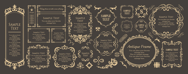 クリスマスをイメージしたフレームデザインのセット。アンティーク。ビンテージ。エレガント
