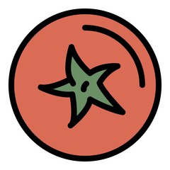 Top view tomato icon. Outline top view tomato vector icon color flat isolated