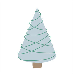 Christmas tree with doodle style decorations. Simple decor for festive Christmas and New Years. Vector illustration isolated on white background.