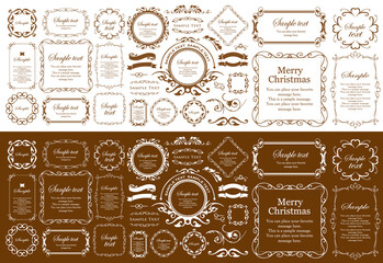 クリスマスをイメージしたフレームデザインのセット。アンティーク。ビンテージ。エレガント