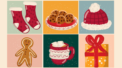 Christmas icons. Christmas icons set. Holiday objects collection illustration