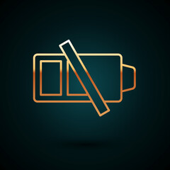 Gold line Battery charge level indicator icon isolated on dark blue background. Vector