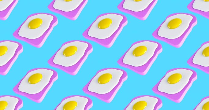 Minimal motion 3d art. Creative fried eggs seamless animation pattern. 
Food, health, fast food concept. 4k video