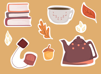 set of cute autumn doodle stickers