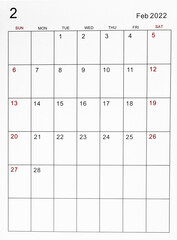 February 2022 calendar template.