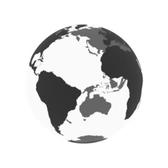 Globe transparent icon withblack map of the continents of the world isolated.