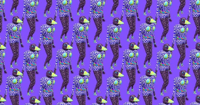 4k motion design. 3d animation seamless pattern. Funny cute Duck character. Video can be used as vertical banner and square