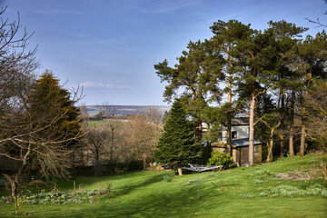 End of March and spring sunshine begins to warm the garden on the smallhoding at 900ft