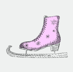 Skates with graphic style. Vector illustration for an invitation to a bachelorette party on ice skating, ice skating.