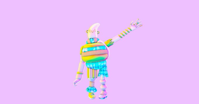 Fashion 3d character. Original funky design. Animation loop with alpha matte