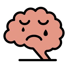 Depression brain icon. Outline depression brain vector icon color flat isolated