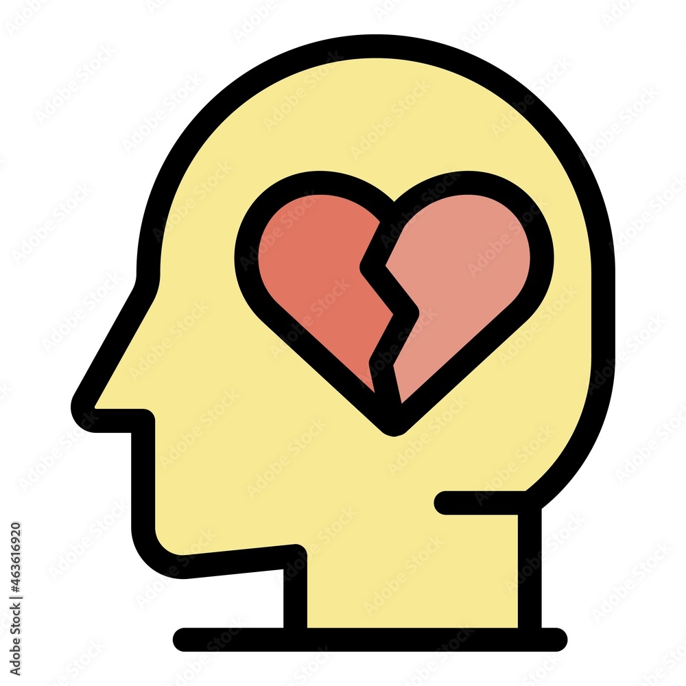 Sticker Depression heart man icon. Outline depression heart man vector icon color flat isolated - Stickers