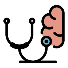 Stethoscope listen brain icon. Outline stethoscope listen brain vector icon color flat isolated