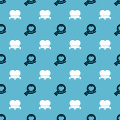 Set Heart on hand and Heart and ribbon on seamless pattern. Vector