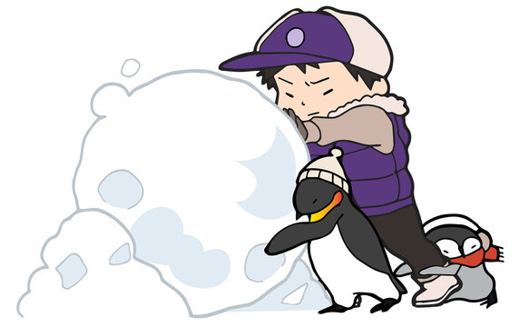 雪だるま作り【男の子】【コウテイペンギンの親子】