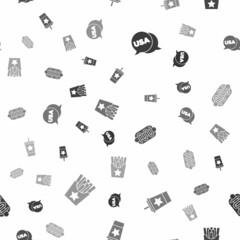 Set USA Independence day, Paper glass with straw, Hotdog sandwich and Potatoes french fries in box on seamless pattern. Vector