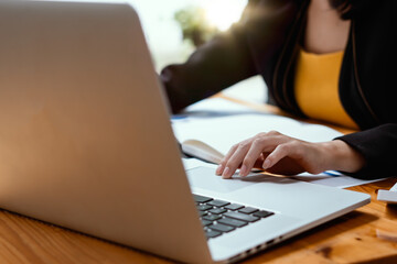 Close up of accountant or banker checking investment results, calculates financial savings,...