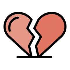 Broken heart icon. Outline broken heart vector icon color flat isolated