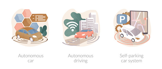 Autonomous vehicle abstract concept vector illustrations.