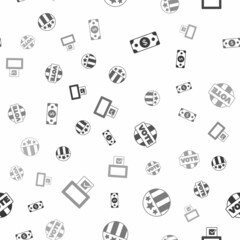 Set Stacks paper money cash, Medal with star, Vote and box on seamless pattern. Vector
