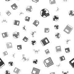 Set World news, News, Notebook and Drone on seamless pattern. Vector