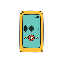 Smartphone sketch. Podcast item. Illustration for broadcast. Hand drawn vector icon