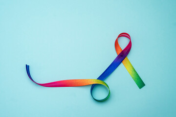 Rainbow ribbon awareness. LGBT community. World aids day, people with HIV concept