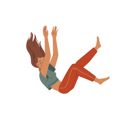 Alone scared woman with mental problems or broken heart falling down isolated sad depressed cartoon character. Vector unhappy girl falls after failure, lonely hopeless person in despair