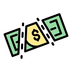 Bankrupt money icon. Outline bankrupt money vector icon color flat isolated