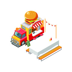 illustration of street burger shop isometric vector design