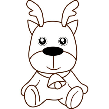 cute line drawing cartoon reindeer sitting and looking at something for coloring on white background, comic cartoon image, cartoon flat design, reindeer flat design