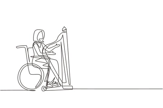 wheelchair user playing harp, single line clip art preview