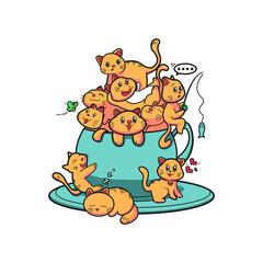 illustration of cat playung on cup vector design