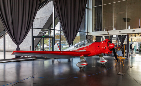 Kraków, Poland - October 2, 2021: A picture of a LWD Zuch 2 Trainer Plane inside the Polish Aviation Museum.