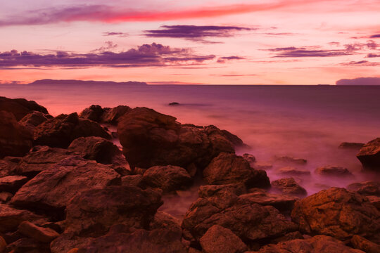 Tropical landscape at Koh Lan is a tropical island and beautiful beaches with an evening atmosphere of twilight time.