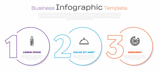Set line Hotdog sandwich, Covered with tray and Pizza. Business infographic template. Vector