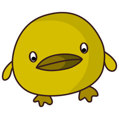 Image of a cute yellow duckling smiling on a white background.