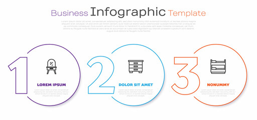 Set line Dressing table, Furniture nightstand and Bunk bed. Business infographic template. Vector
