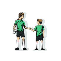 illustration of father and him son playing foot ball vector design
