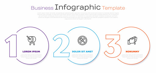 Set line Ramadan drum, fasting and Hands praying position. Business infographic template. Vector