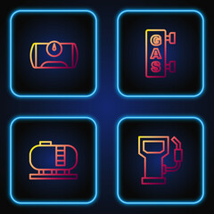 Set line Petrol or gas station, Oil tank storage, Gas for vehicle and filling. Gradient color icons. Vector
